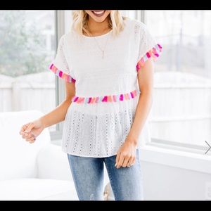 Andree by Unit eyelet lace tassel top size large